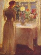 Anna Ancher Young Girl Before a Lit Lamp oil painting artist